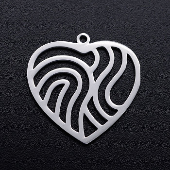 201 Stainless Steel Filigree Charms, Heart with Wavy, Stainless Steel Color, 22x22x1mm, Hole: 1.4mm