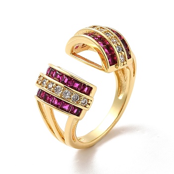 Cubic Zirconia Arch Open Cuff Ring, Real 18K Gold Plated Brass Wide Ring for Women, Deep Pink, US Size 7(17.3mm)