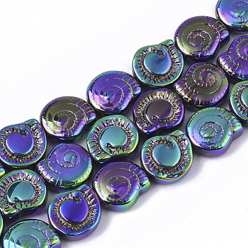 Electroplate Glass Beads Strands, Spiral Shell Shape, Purple, 12x11.5x4.5mm, Hole: 1mm, about 50~51pcs/Strand, 24.41 inch(62cm)