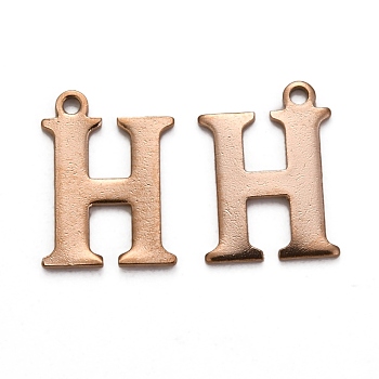 Ion Plating(IP) 304 Stainless Steel Alphabet Charms, Rose Gold, Letter.H, 12x9x1mm, Hole: 1mm
