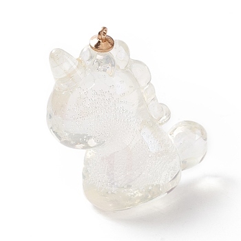 Transparent Acrylic Pendants, with Bubble inside and Alloy Findings, Unicorn, Clear, 46.5x40x20mm, Hole: 2mm