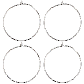 3 Pairs Rhodium Plated 925 Sterling Silver Hoop Earring Findings, Wine Glass Charm Rings, with 1Pc Suede Fabric Square Silver Polishing Cloth, Real Platinum Plated, 25x0.7~3mm