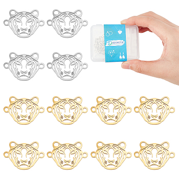 20Pcs 2 Colors 201 Stainless Steel Connector Charms, Laser Cut, Tiger, Mixed Color, 12.5x17.5x1mm, Hole: 1.4mm, 10pcs/color