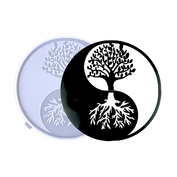 Silicone Molds, Resin Casting Molds, Yin Yang Tree Wall Decorative Molds, for Home Ornament Craft Making, Tree of Life Pattern, 255x9mm, Inner Diameter: 251mm