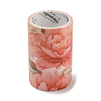 Flower Decorative Paper Tapes, Floral Adhesive Tapes, for DIY Scrapbooking Supplie Gift Decoration, Salmon, 60mm, about 2.19 Yards(2m)/Roll