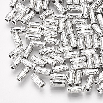 Brass Fancy Cut Beads, Column, Real Platinum Plated, 6.5~7x3mm, Hole: 1.4mm