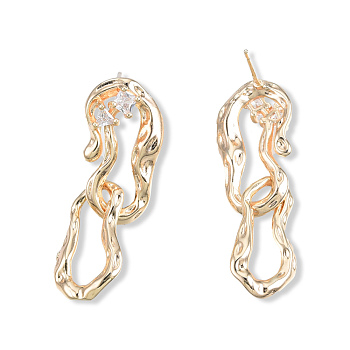 Clear Cubic Zirconia Interlocking Twist Oval Dangle Stud Earrings, Brass Jewelry for Women, Cadmium Free & Nickel Free & Lead Free, Golden, 37x12mm, Pin: 0.7mm