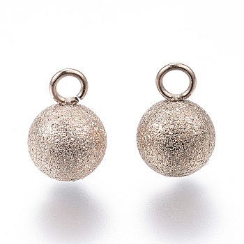 Ion Plating(IP) 304 Stainless Steel Charms, Textured, Round, Rose Gold, 9x6mm, Hole: 1.5mm