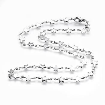 304 Stainless Steel Chain Necklaces, with Lobster Claw Clasps, Star, Stainless Steel Color, 17.7 inch(45cm)