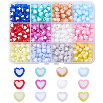 420Pcs 12 Colors Transparent Acrylic Beads, Bead in Bead, Heart, Mixed Color, 7x8x4mm, Hole: 2mm, 35pcs/color