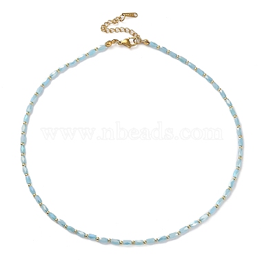 Light Sky Blue Oval 201 Stainless Steel Necklaces