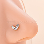 316L Surgical Stainless Steel Micro Pave Clear Cubic Zirconia L-Shaped Nose Rings, Stainless Steel Color, Heart, 7mm, Pin: 0.8mm(WG5ADDF-03)