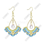 Handmade Glass Seed Beads Dangle Earrings, with 304 Stainless Steel & Glass, Teardrop, Golden, Dodger Blue, 61x34.5mm(EJEW-FS00077)