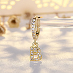 Brass Micro Pave Clear Cubic Zirconia Hoop Earrings, Golden, Letter B, 24x7mm(WGE85EC-03)