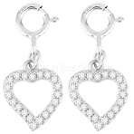 2Pcs 925 Sterling Silver Pendant Decoration, with Cubic Zirconia, Platinum, Heart, 19mm(STER-BBC0008-30B)