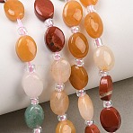 Natural Yellow Aventurine & Red Jasper & Rose Quartz & Sodalit & Green Aventurine Beads Strands, Flat Oval, with Seed Beads, 8~8.5x6~6.4x3.8~4mm, Hole: 0.7mm, about 37pcs/strand, 15.28''(38.8cm)(G-Z135-A01)