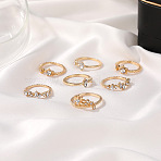 Alloy Finger Rings Sets for Women, Golden, Inner Diameter: 16mm, 7pcs/set(WH-WGDF4D8-01)