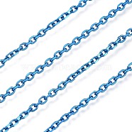 Electrophoresis 304 Stainless Steel Cable Chains, Unwelded, with Spool, Dodger Blue, 2.9x2.1x0.4mm, about 32.8 Feet(10m)/roll(CHS-I003-K03)