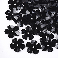 Ornament Accessories, PVC Plastic Paillette/Sequins Beads, Flower, Black, 13.5~14x13.5~14x0.6mm, Hole: 1.4mm, about 10000pcs/500g(PVC-S033-08A)