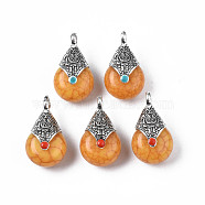 Tibetan Style Resin Pendants, with Alloy & Enamel, Drop, Antique Silver, Dark Orange, 28x16x14mm, Hole: 2~3.5mm(RESI-T022-16D)