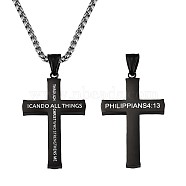 Titanium Steel Cross with Philippians 4:13 Pendant Necklace, Religion Jewelry for Men Women, Gunmetal, 23.62 inch(60cm)(JN1050C)