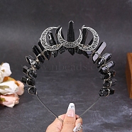 Hollow Moon Metal Crown Hair Bands, Raw Natural Quartz Crystal Wrapped Hair Hoop for Women Girl, Antique Silver, Black, 180x150x20mm(PW-WG88556-01)