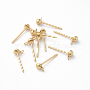 Brass Stud Earring Findings, with Loop, Long-Lasting Plated, Real 18K Gold Plated, Cadmium Free & Nickel Free & Lead Free, Golden, 5.5x3x2.5mm, Hole: 1mm, Pin: 0.7~0.8mm(X-KK-F714-05G)