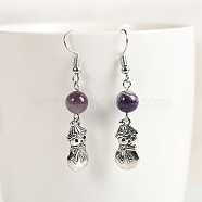 Natural Amethyst Dangle Earrings, Alloy Christmas Snowman Jewelry for Women, 50x8mm(PW-WG90F7B-10)