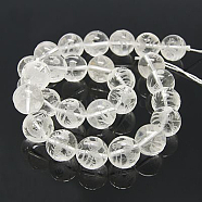 Natural Quartz Crystal Beads Strands, Rock Crystal Beads, Round, Carved Dragon Pattern, 16mm, Hole: 2mm, about 25pcs/strand, 15.7 inch(G-Q844-16mm)