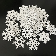 Unfinished Wood Pendant Decorations, for Christmas Ornaments, Snowflake Cutouts, White, 3.5cm, 50pcs/bag(XMAS-PW0001-169A)