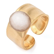 Oval Natural White Jade Finger Rings, Ion Plating(IP) 304 Stainless Steel Wide Band Cuff Rings for Women, Soldered, Real 14K Gold Plated, Oval: 11x9.5mm, Adjustable(RJEW-Z057-12G-07)