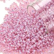 TOHO Round Seed Beads, Japanese Seed Beads, (2105) Silver Lined Pink Opal, 11/0, 2.2mm, Hole: 0.8mm, about 1110pcs/bottle, 10g/bottle(SEED-JPTR11-2105)