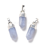 Natural Blue Lace Agate Pendants, with Brass Findings, Bullet, Silver, 19~21x7mm, Hole: 4x6mm(X-G-G737-08G-S)