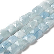 Natural Aquamarine Beads Strands, Faceted, Square, 9~10.5x9~10.5x5~5.5mm, Hole: 1mm, about 39~42pcs/strand, 14.96~15.35 inch (38~39cm)(G-C109-A16-02)