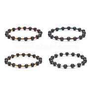 Natural Lava Rock Round & Glass Column Beaded Stretch Bracelet, Essential Oil Gemstone Jewelry for Men Women, Mixed Color, Inner Diameter: 2-1/4 inch(5.8cm)(BJEW-JB08623)