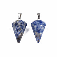 Cone/Spike/Pendulum Natural Blue Spot Jasper Pendants, with Platinum Plated Iron Findings, 25~27x14x14mm, Hole: 6x3mm(G-R278-76)