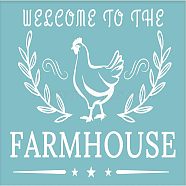 Self-Adhesive Silk Screen Printing Stencil, for Painting on Wood, DIY Decoration T-Shirt Fabric, Sky Blue, Chicken with WELCOME TO THE FARMHOUSE, Animal Pattern, 22x28cm(DIY-WH0173-047)