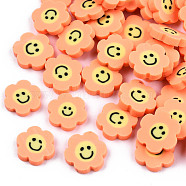 Handmade Polymer Clay Cabochons, Flower with Smile, Orange, 9~10x9.5~10.5x2mm(X-CLAY-T016-32G)