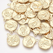 Brass Pendants, Flat Round with Constellations, Real 18K Gold Plated, Leo, 16x14x1~1.5mm, Hole: 1mm(KK-S352-01J)