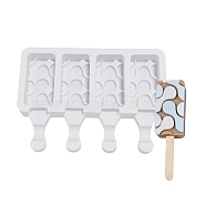 Food Grade DIY Rectangle Ice-cream Silicone Molds, Ice Pop Molds, for Making Ice Cream, 4 Cavities, White, 129x180x23mm, Inner Diameter: 69x35mm(DIY-D062-08B)