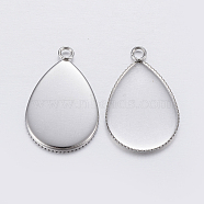 304 Stainless Steel Pendant Cabochon Settings, Milled Edge Bezel Cups, teardrop, Stainless Steel Color, Tray: 18x13mm, 21x13.5x1.5mm, Hole: 2mm(STAS-P198-14A)