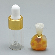 Natural Agate Openable Perfume Bottle Pendants, with Brass Findings and Glass Essential Oil Bottles, 30~36x18~20x9.5~16mm, Hole: 0.8mm, Glass Bottle Capacity: 3ml(0.101 fl. oz), Gemstone Capacity: 1ml(0.03 fl. oz)(G-E556-01C)