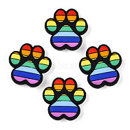 Rainbow Style Pattern Silicone Beads, Paw Print, Colorful, 28~28.5x28x8mm, Hole: 3~3.5mm(SIL-N005-01)