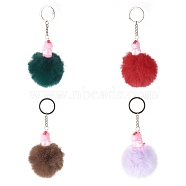 Pom Pom Ball Keychain, with Dinosaur Plastic and Iron Findings, Platinum, Mixed Color, 145mm, Pendant: 87x60mm(KEYC-I110-F)