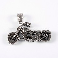 316 Surgical Stainless Steel Pendants, Motorbike, Antique Silver, 27x44x6mm, Hole: 8x5mm(STAS-E070-10)