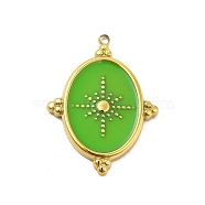 304 Stainless Steel Pendants, with Enamel, Oval with Star Charm, Golden, Lime Green, 24x18x2mm, Hole: 1.4mm(STAS-C068-02G-02)