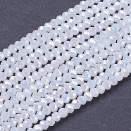 Electroplate Glass Beads Strands, Full Rainbow Plated, Faceted, Rondelle, White, 3x2mm, Hole: 0.8mm, about 185~190pcs/strand, 14.9~17.3 inch(38~44cm)(GLAA-F076-FR03)
