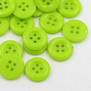 Acrylic Buttons, Plastic Sewing Buttons for Costume Design, 4-Hole, Dyed, Flat Round, Yellow Green, 12x2mm, Hole: 1mm(X-BUTT-E075-A-04)