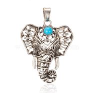Alloy Pendants, with Synthetic Turquoise, Elephant, Antique Silver, 35x29.5x7mm, Hole: 5x6mm(PALLOY-P129-04AS)