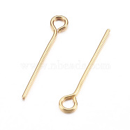 304 Stainless Steel Eye Pin, Golden, 30x0.6mm, Hole: 1.5mm(STAS-P194-03-0.6x30mm)